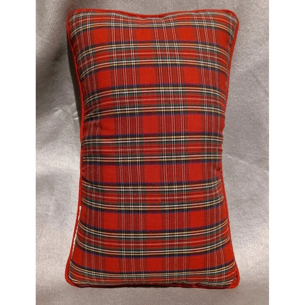 Holiday Christmas Mini Pillow Plaid Tree Words Reversible Rustic Farmhouse Decor